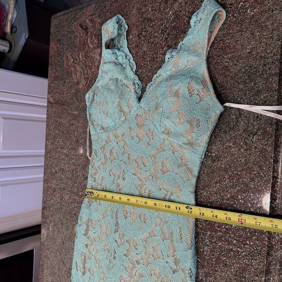 Deb Prom‎ Maxi Dress Size 1  Sleeveless Lace Bodycon Lined Formal Mint  Fairy - Picture 14 of 16
